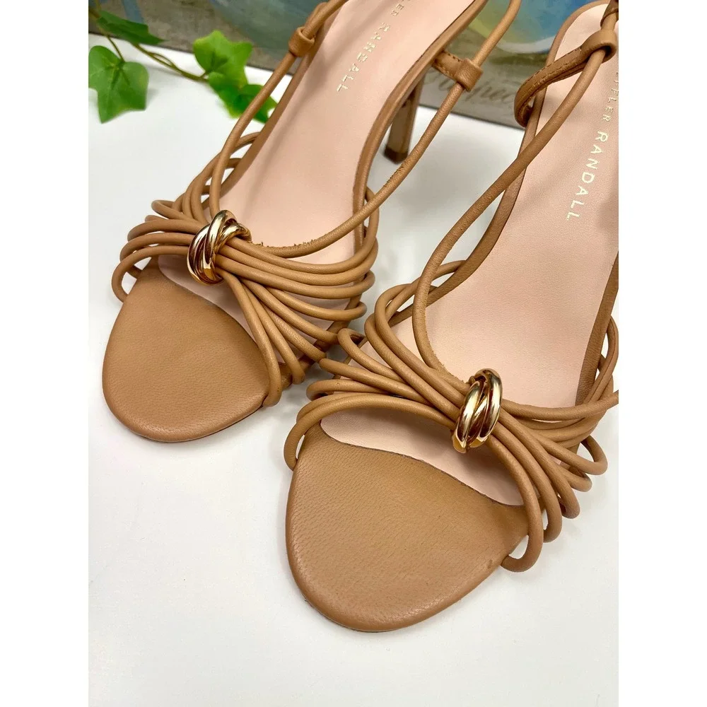 Loeffler Randall Mareka Leather Strappy Slingback Stiletto Heels in Dune Size 8